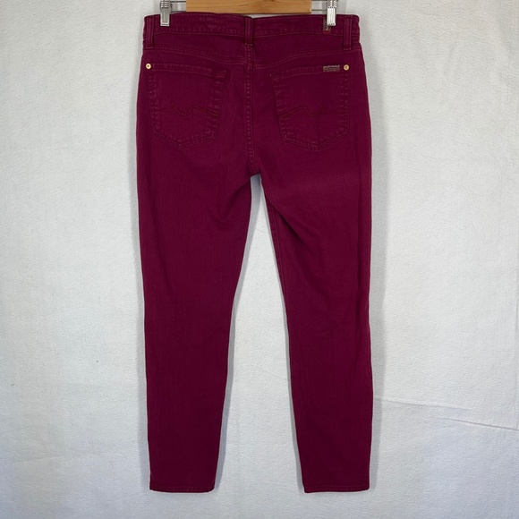 7 for All Mankind Women's Cropped Denim Jeans Skinny Midrise Maroon - Picture 4 of 11
